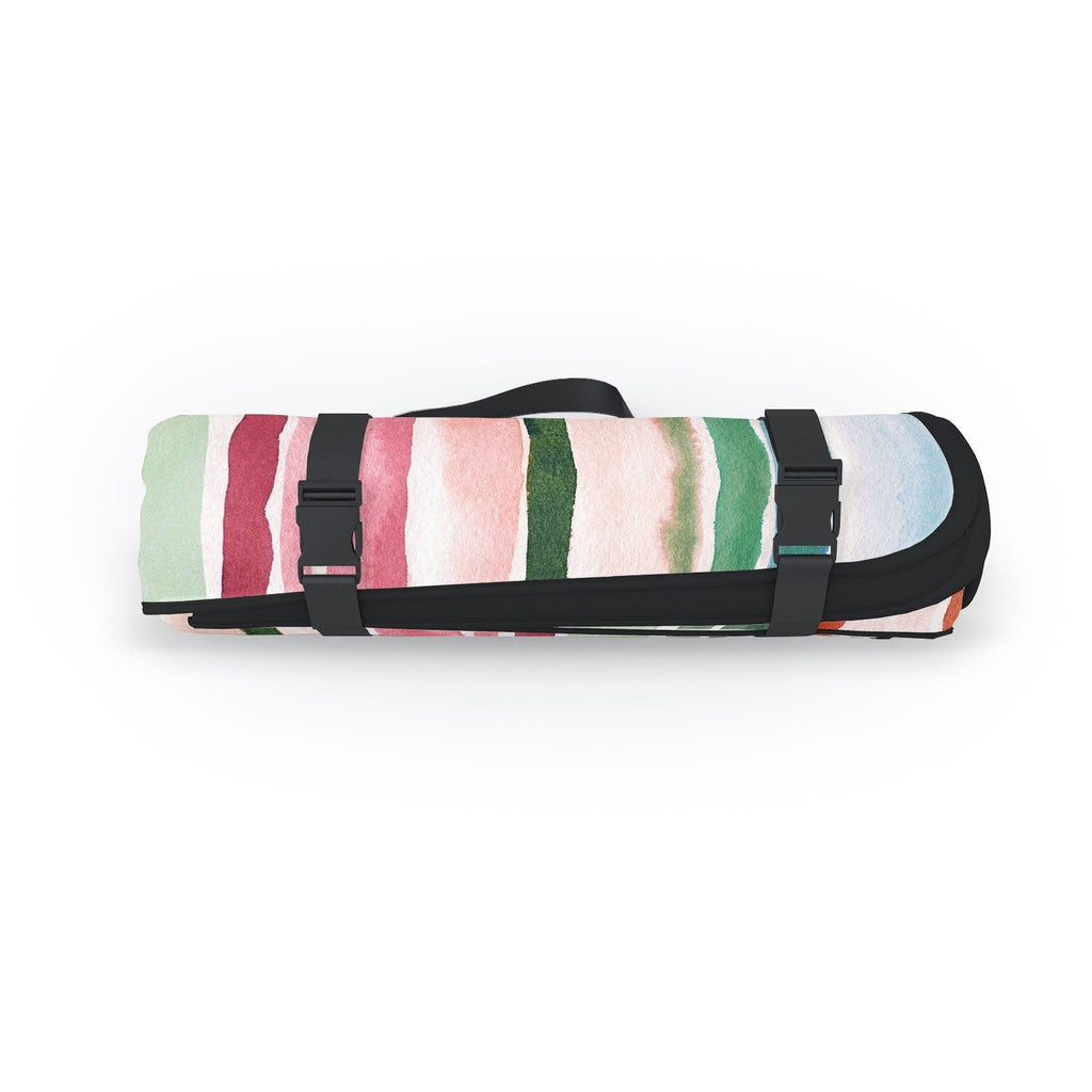 Ninola Design Botanic Retreat Watercolor Stripes Green Orange Red Picnic Blanket