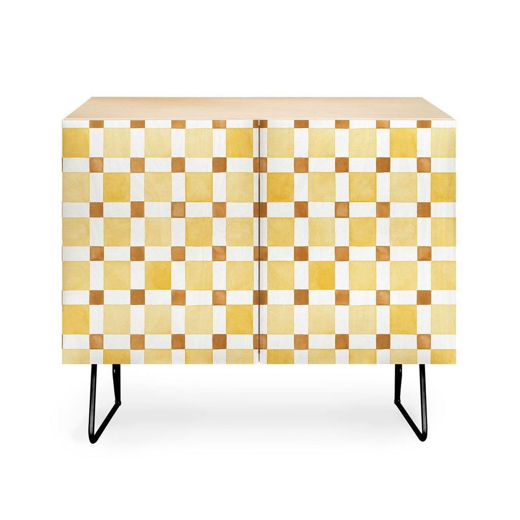 Ninola Design Everyday Artifact Checker Mosaic Tiles Geometry Yellow Credenza