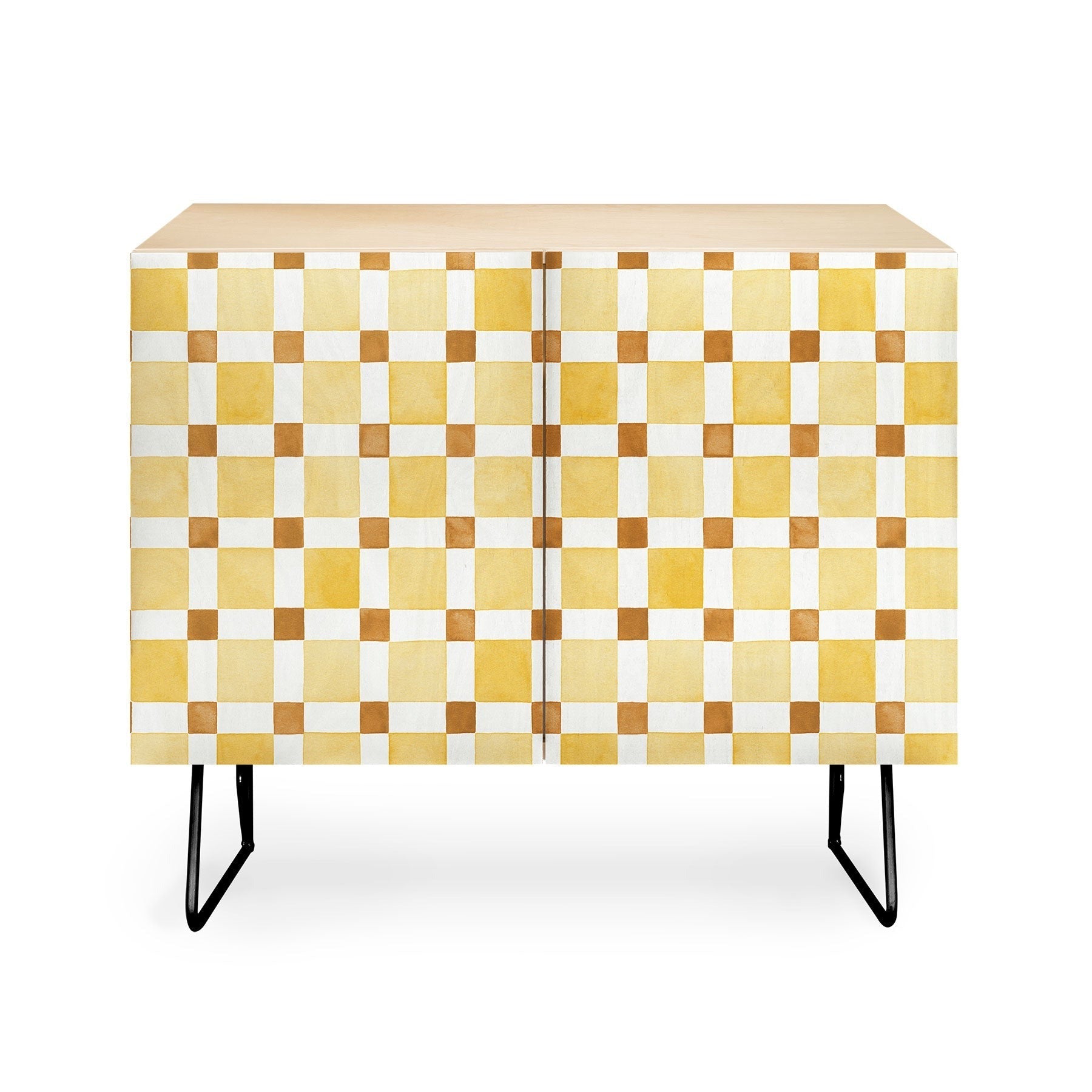 Ninola Design Everyday Artifact Checker Mosaic Tiles Geometry Yellow Credenza