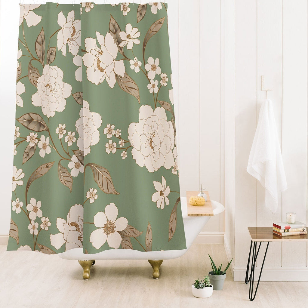 Gabriela Fuente Olive Floral Roberta Shower Curtain