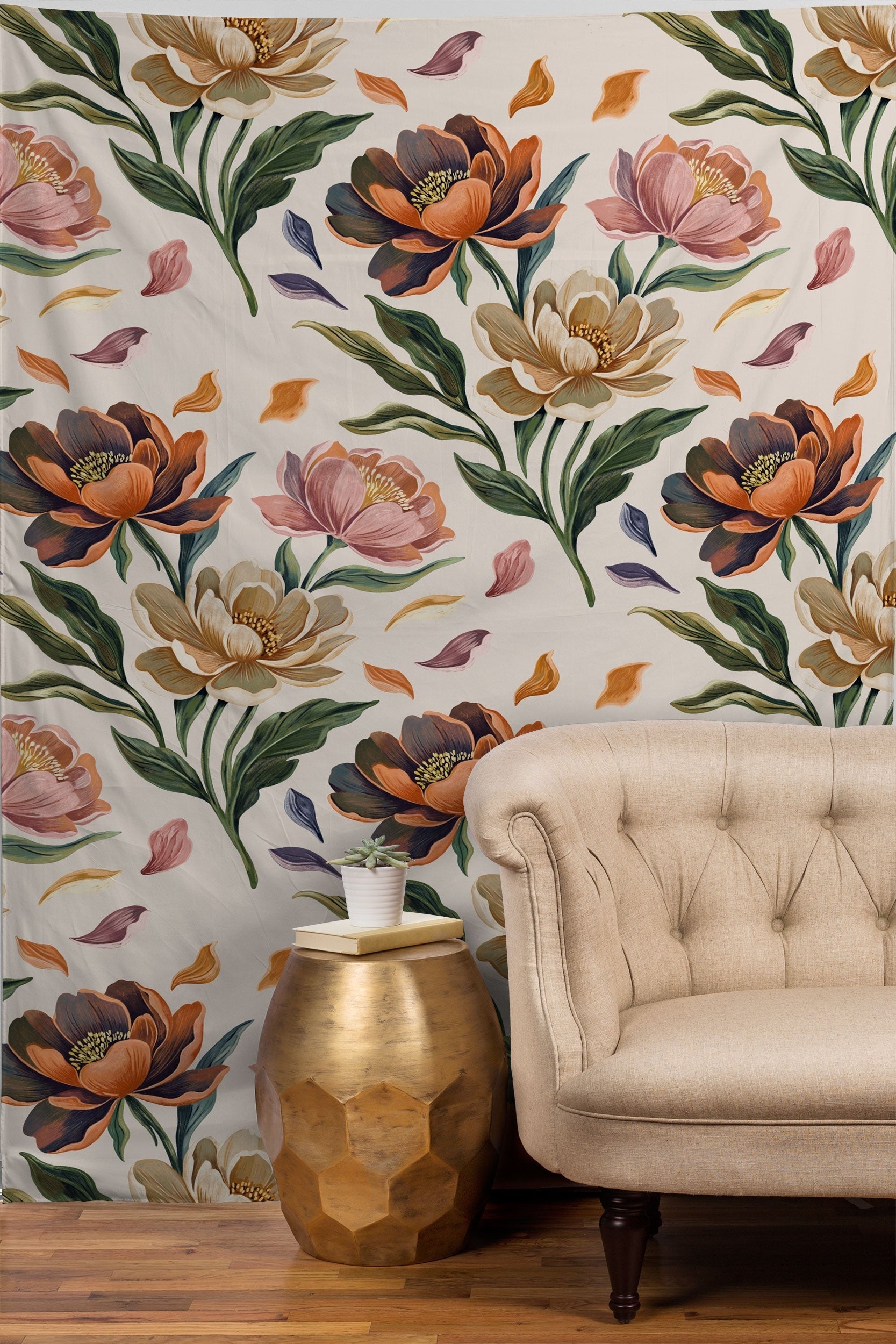 Marta Barragan Camarasa Hand Painted Peony Florals Tapestry