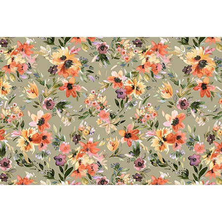 Ninola Design Botanic Retreat Painterly Tropical Flowers Sage Green Wall Mural