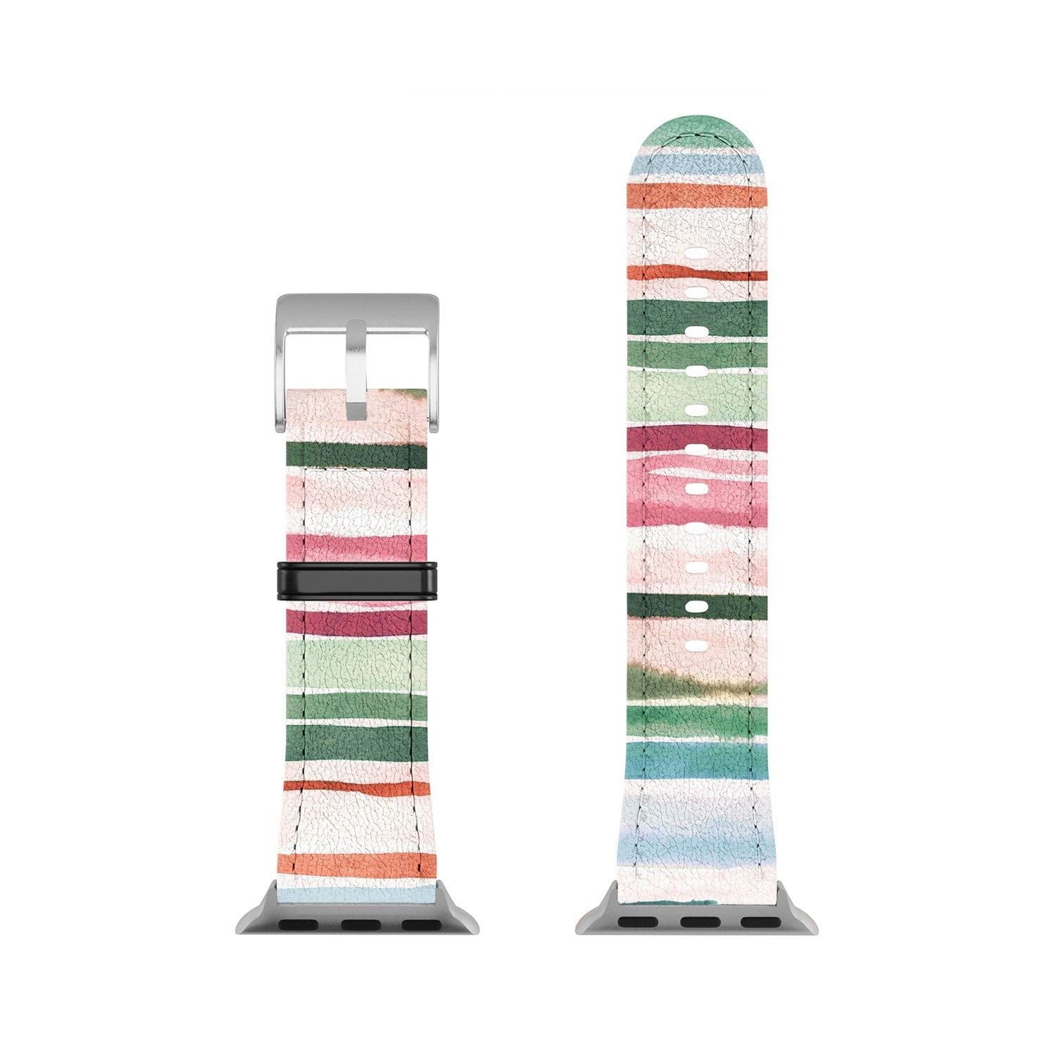 Ninola Design Botanic Retreat Watercolor Stripes Green Orange Red Apple Watch Band