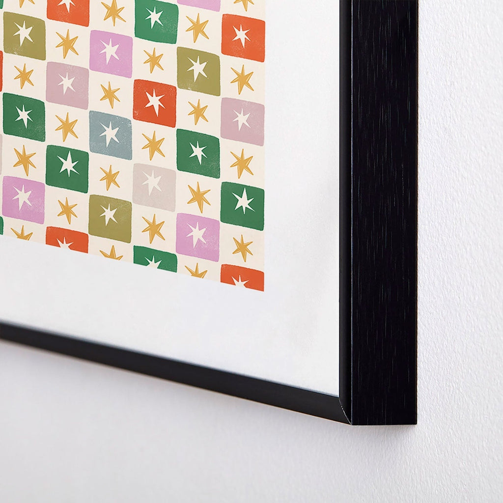 LouBruzzoni Retro Star Block Pattern Metal Framed Art Print