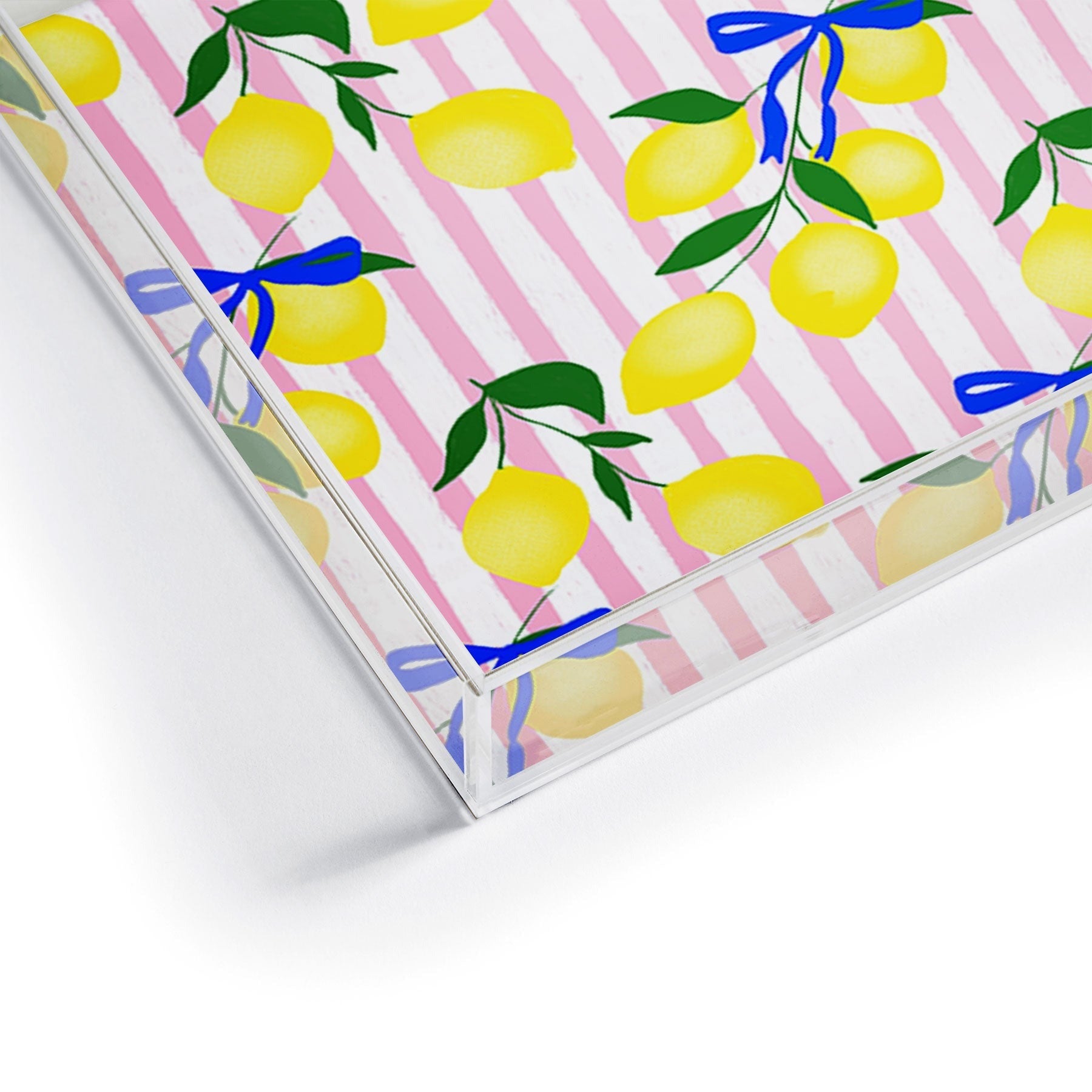 Design by Spark Zesty Lemons and Stripes Acrylic Tray