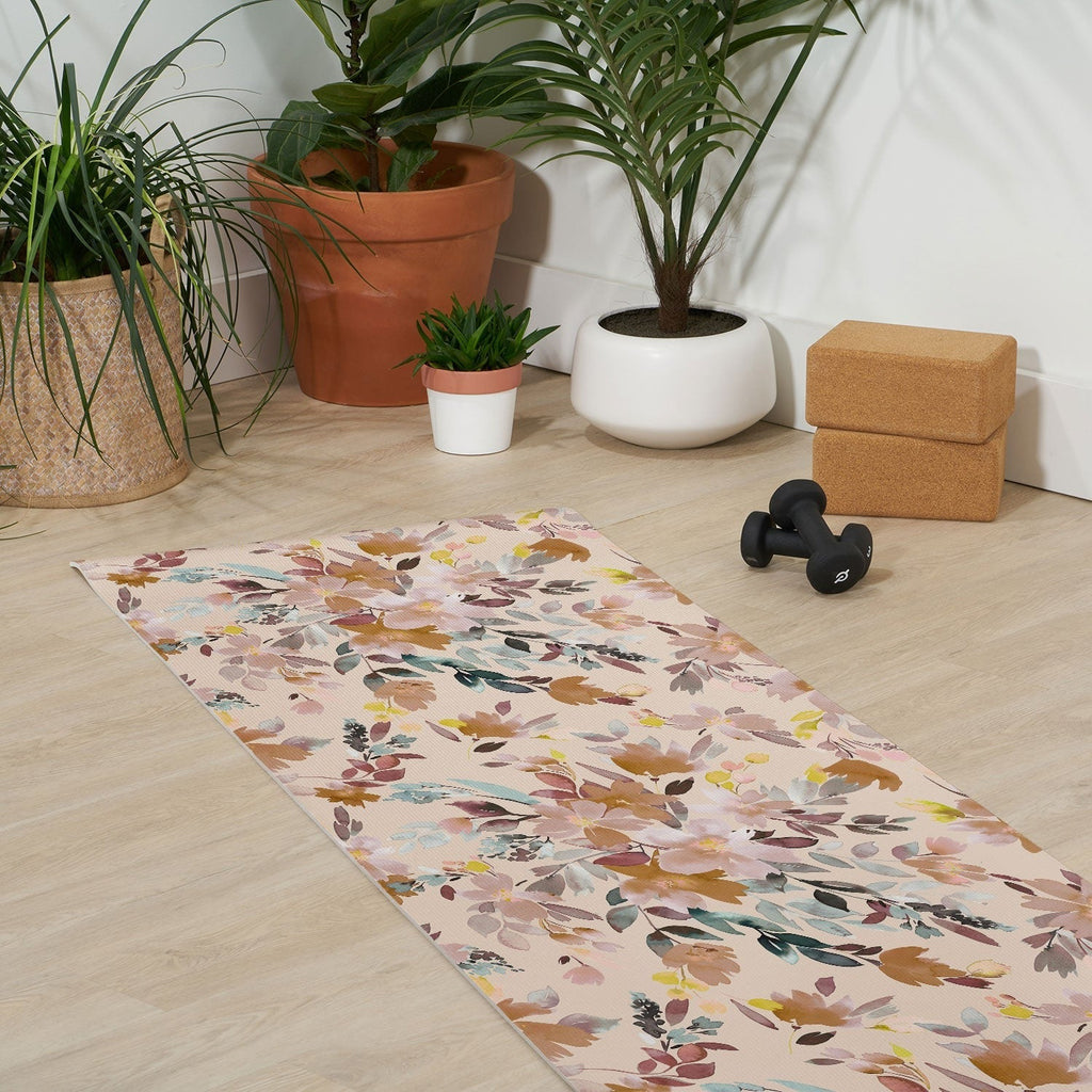 Ninola Design Botanic Retreat Floral Oleander Whimsical Soft Pink Yoga Mat