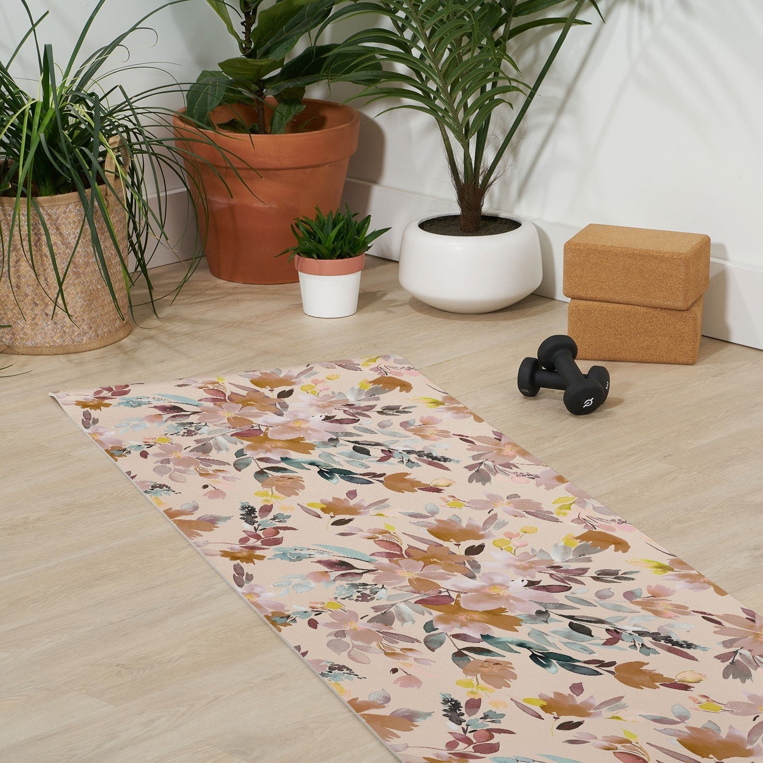 Ninola Design Botanic Retreat Floral Oleander Whimsical Soft Pink Yoga Mat