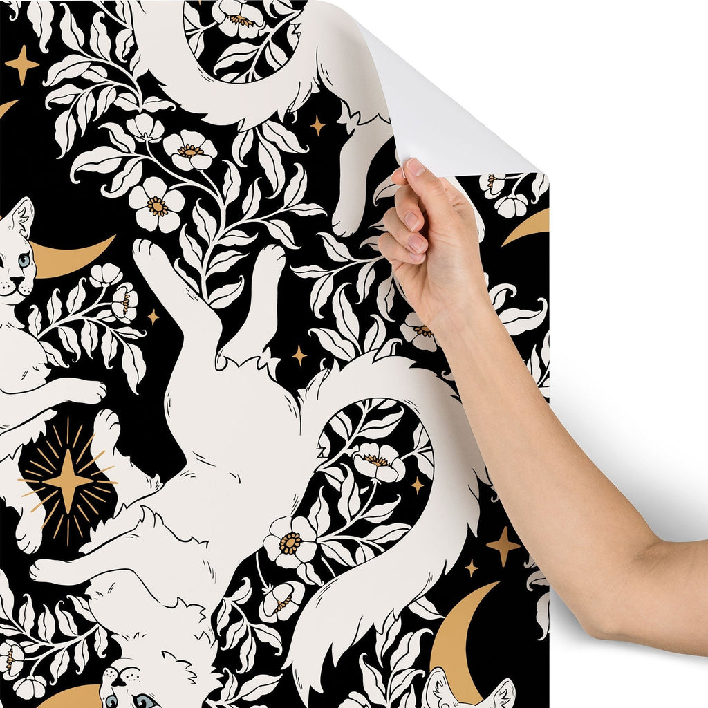 Avenie Celestial Cats Gold Wallpaper