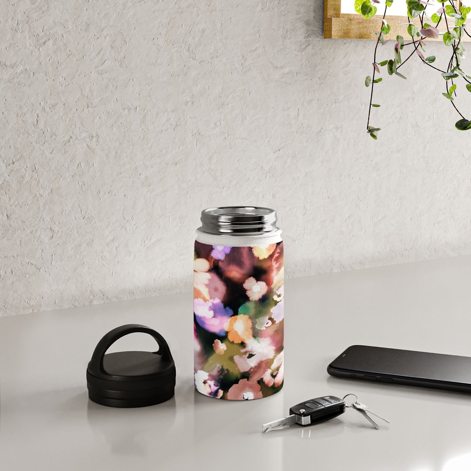 Ninola Design Botanic Retreat Ombre Abstract Watercolor Flowers Pink gold Water Bottle