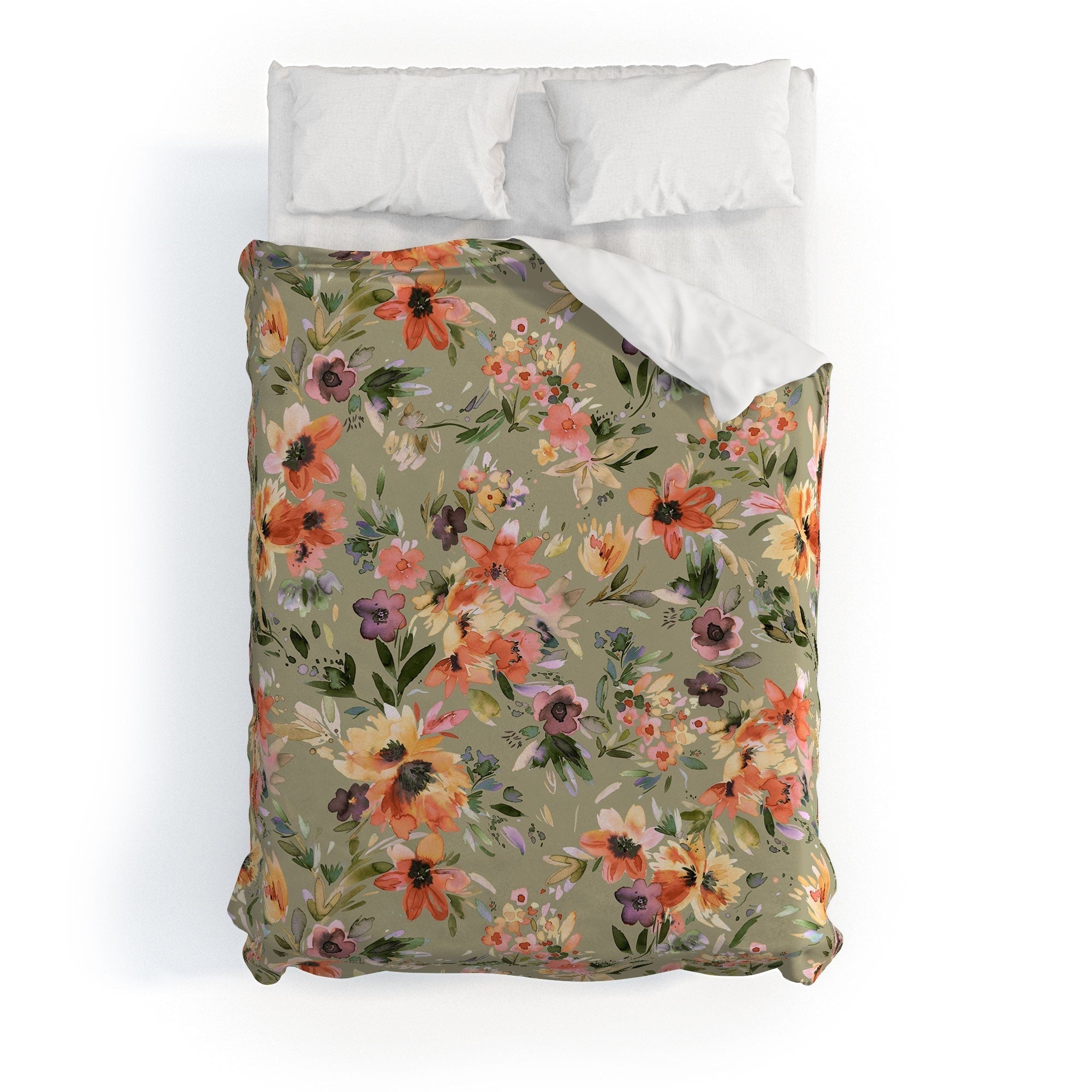 Ninola Design Botanic Retreat Floral Oleander Whimsical Teal Green Duvet Cover