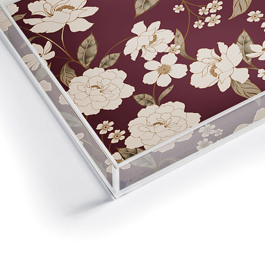 Gabriela Fuente Burgundy Floral Roberta Acrylic Tray