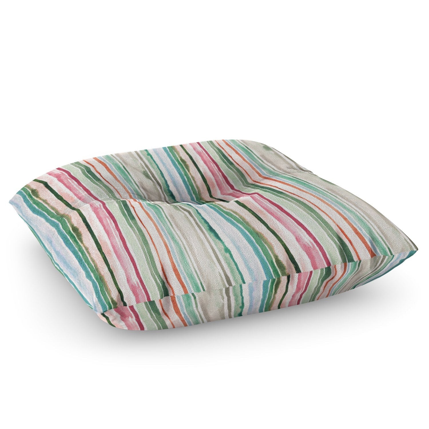 Ninola Design Botanic Retreat Watercolor Stripes Green Orange Red Floor Pillow Square