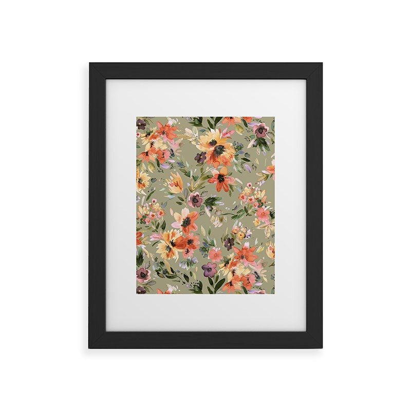 Ninola Design Botanic Retreat Painterly Tropical Flowers Sage Green Framed Art Print