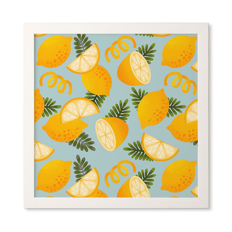 Jessica Molina Lemon Pattern on Sky Blue Framed Wall Art