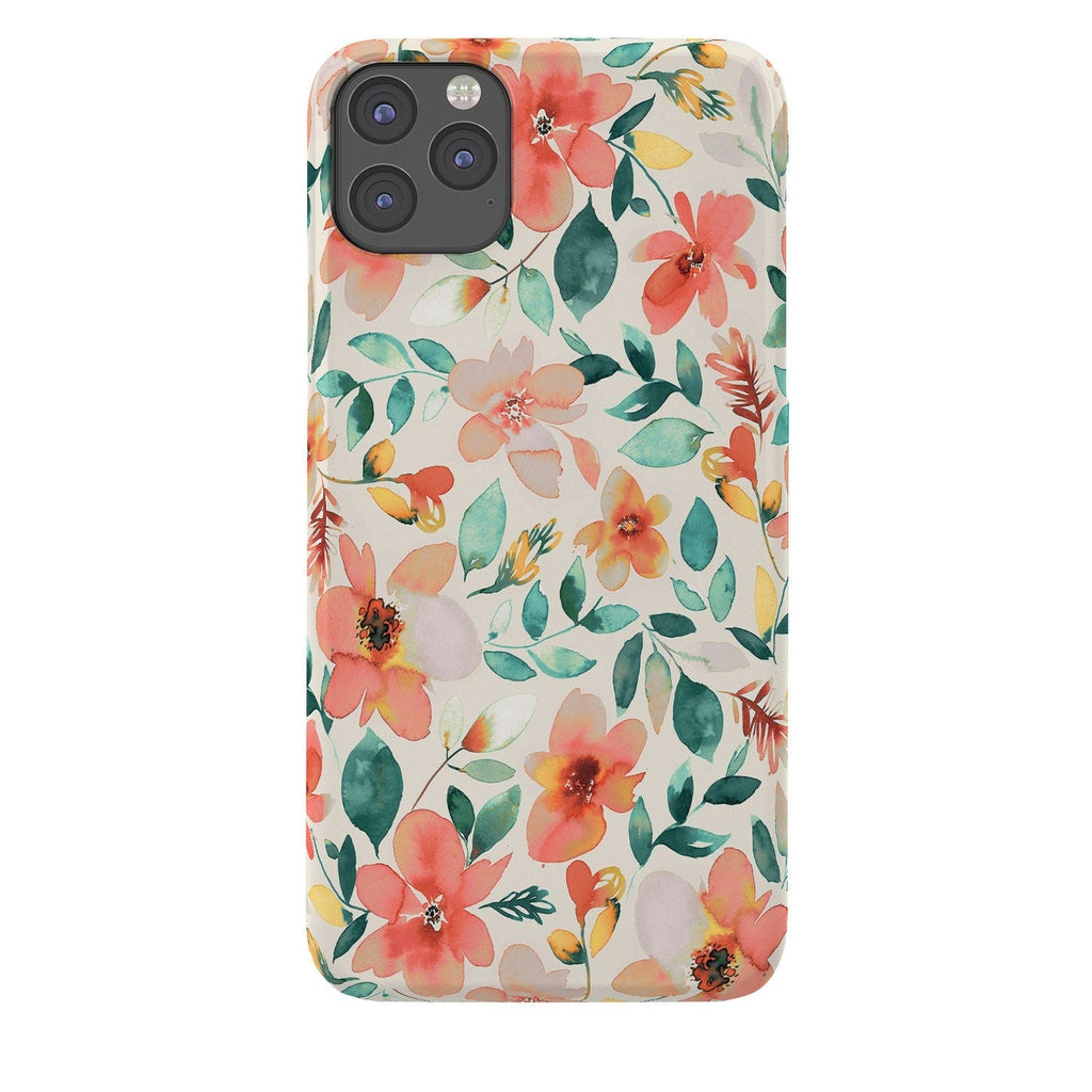 Ninola Design Botanic Retreat Tropical Whimsical Flowers Coral Green Phone Case