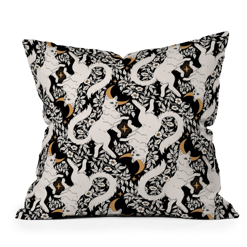 Avenie Celestial Cats Gold Outdoor Throw Pillow