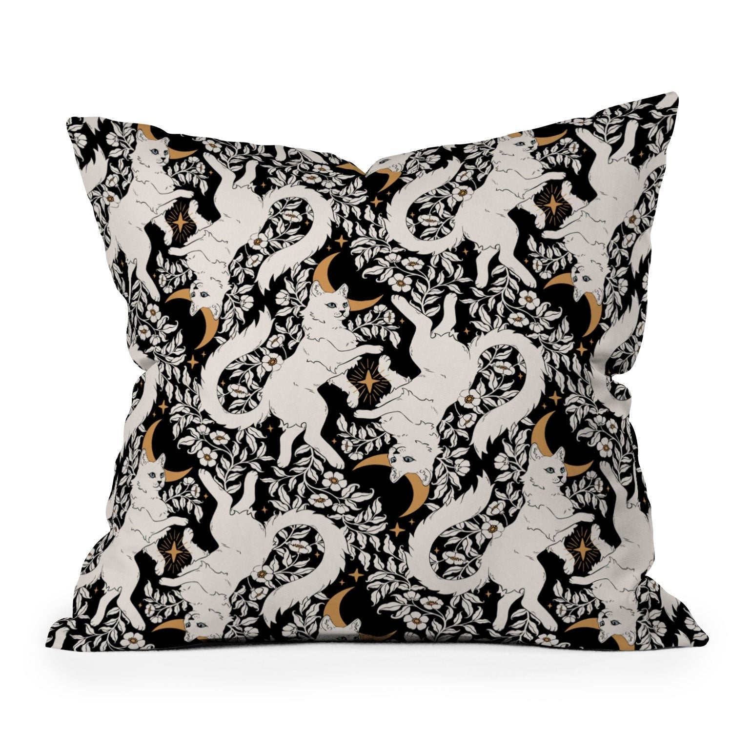 Avenie Celestial Cats Gold Outdoor Throw Pillow