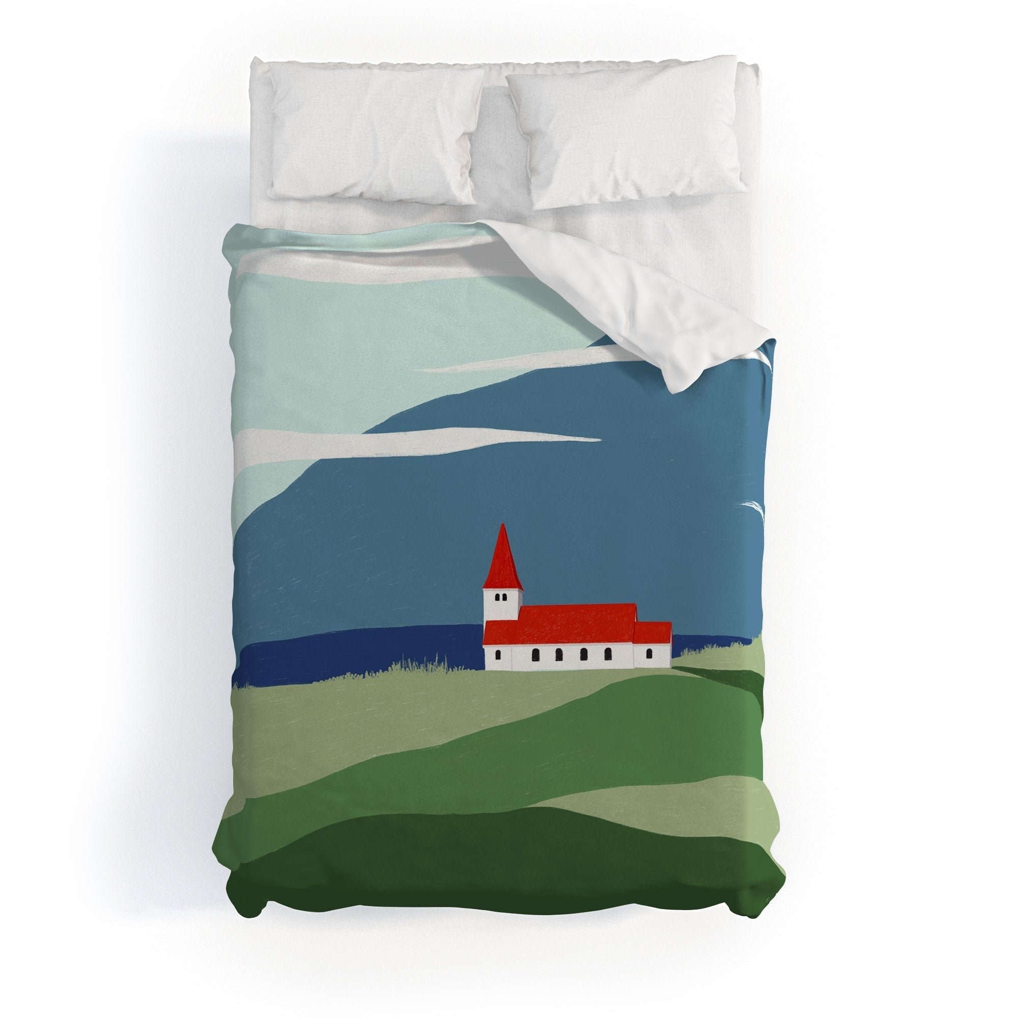 Valeria Frustaci Red roof in Iceland Duvet Cover