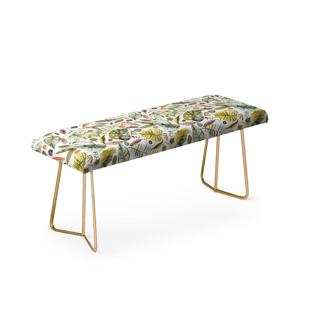 Ninola Design Botanic Retreat Tropical Jungle Leaves Botanical Green Orange Bench