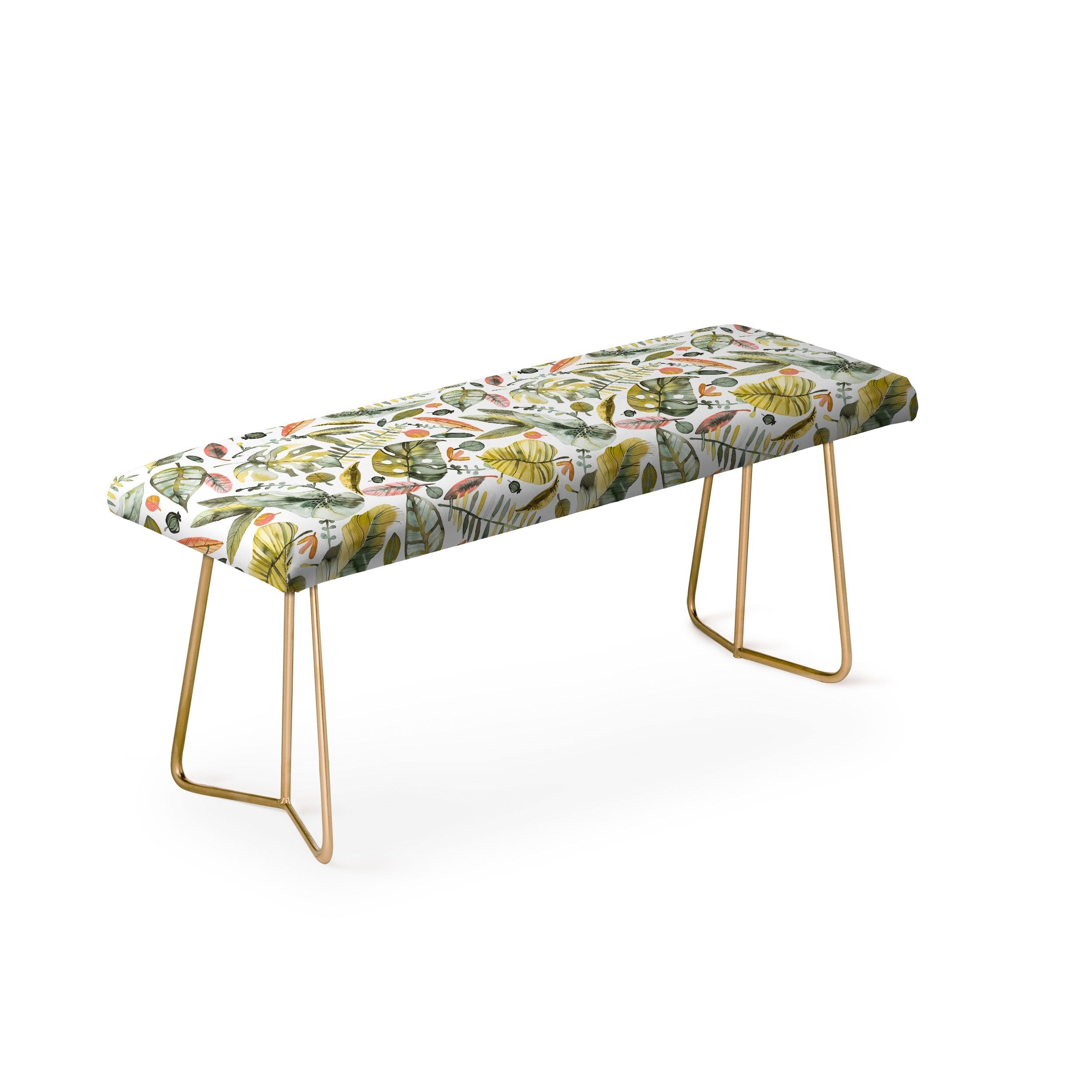 Ninola Design Botanic Retreat Tropical Jungle Leaves Botanical Green Orange Bench