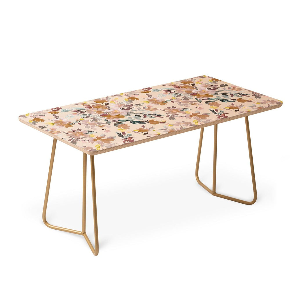 Ninola Design Botanic Retreat Floral Oleander Whimsical Soft Pink Coffee Table