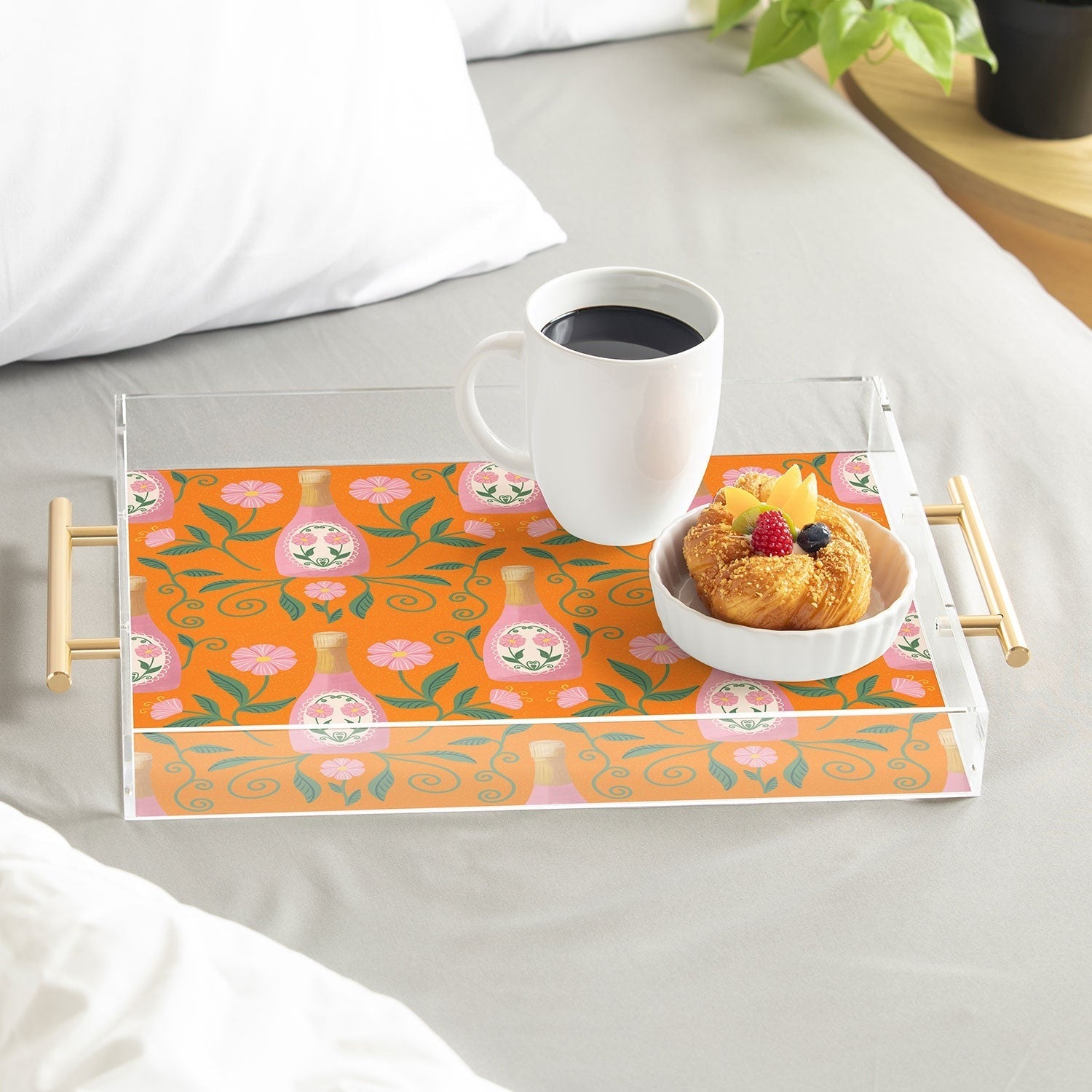 Design by Spark Rose Bubbly And Florals Acrylic Tray