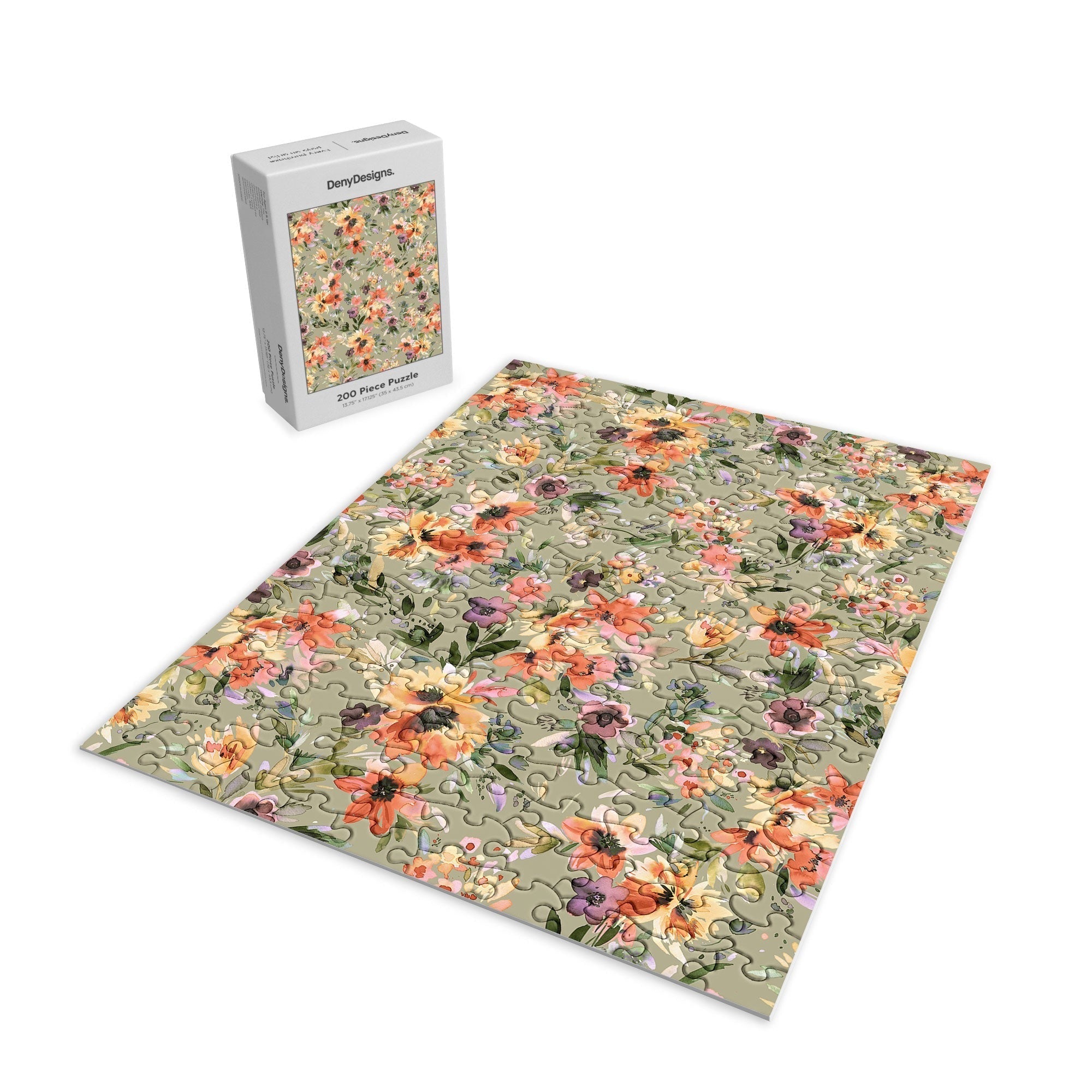 Ninola Design Botanic Retreat Painterly Tropical Flowers Sage Green Puzzle