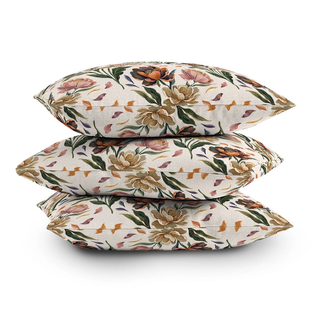 Marta Barragan Camarasa Hand Painted Peony Florals Outdoor Throw Pillow