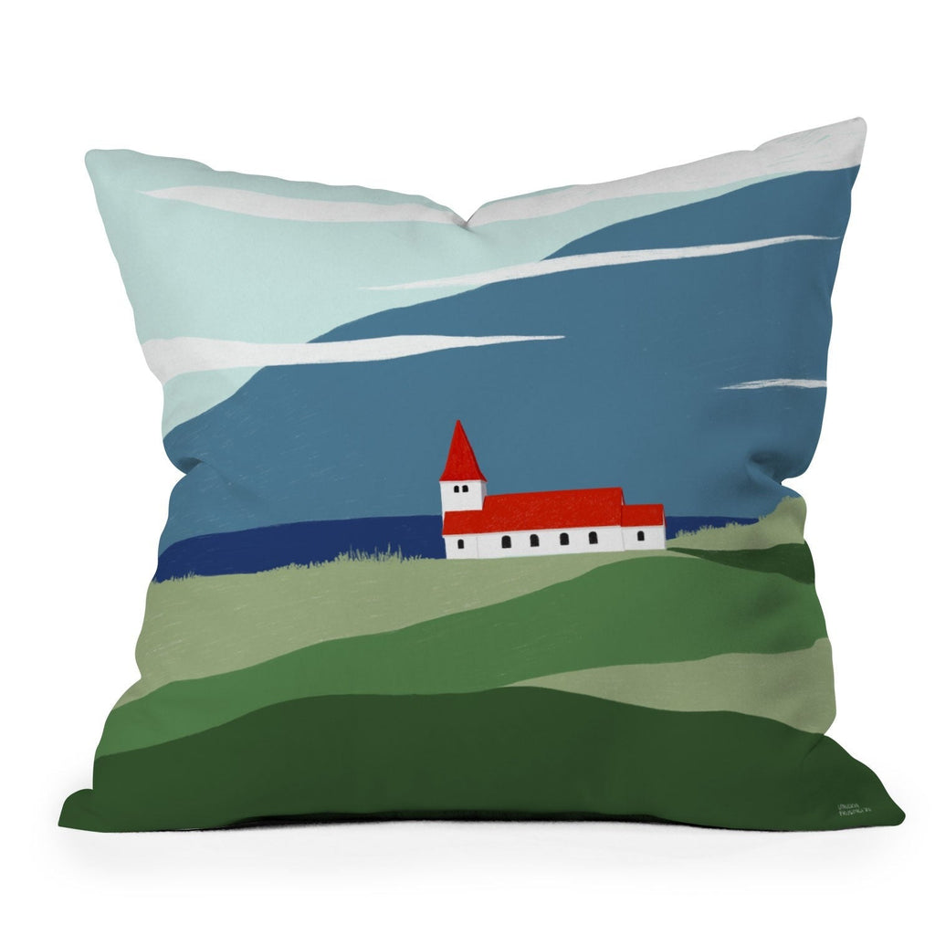 Valeria Frustaci Red roof in Iceland Outdoor Throw Pillow
