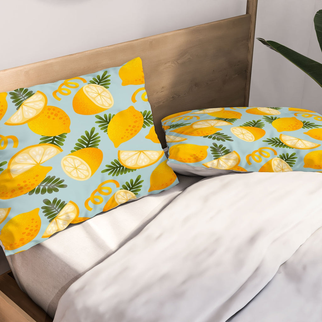 Jessica Molina Lemon Pattern on Sky Blue Pillow Shams