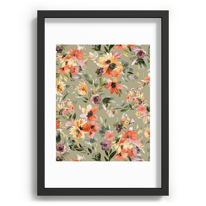 Ninola Design Botanic Retreat Painterly Tropical Flowers Sage Green Recessed Framing Rectangle