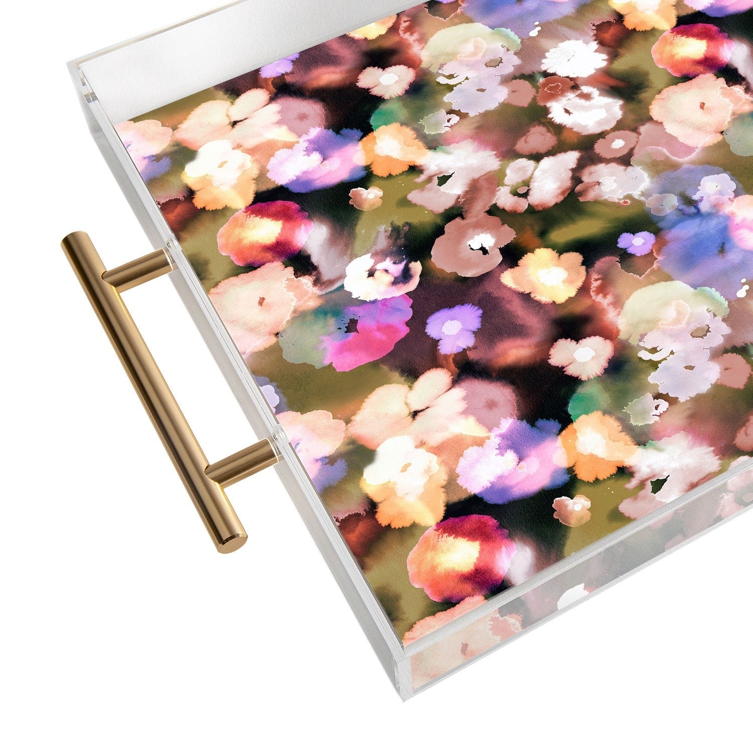 Ninola Design Botanic Retreat Ombre Abstract Watercolor Flowers Pink gold Acrylic Tray