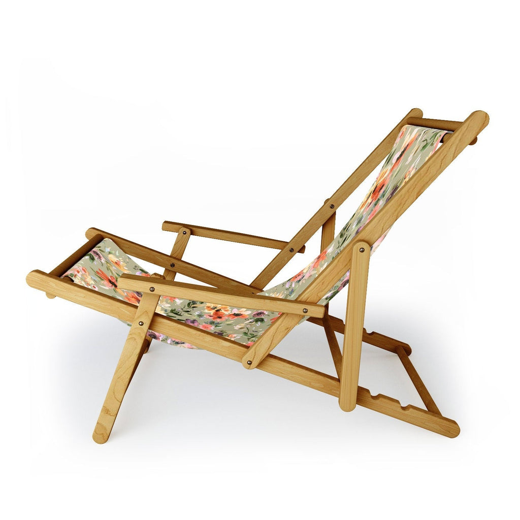 Ninola Design Botanic Retreat Painterly Tropical Flowers Sage Green Sling Chair