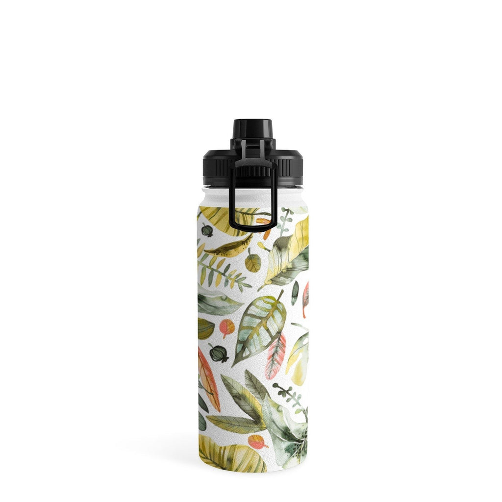 Ninola Design Botanic Retreat Tropical Jungle Leaves Botanical Green Orange Water Bottle