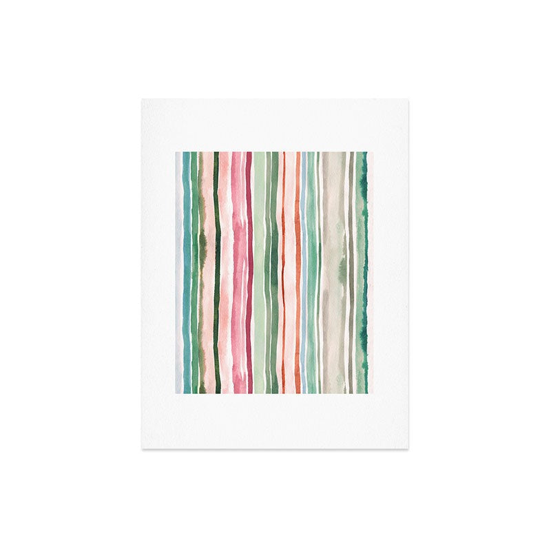 Ninola Design Botanic Retreat Watercolor Stripes Green Orange Red Art Print