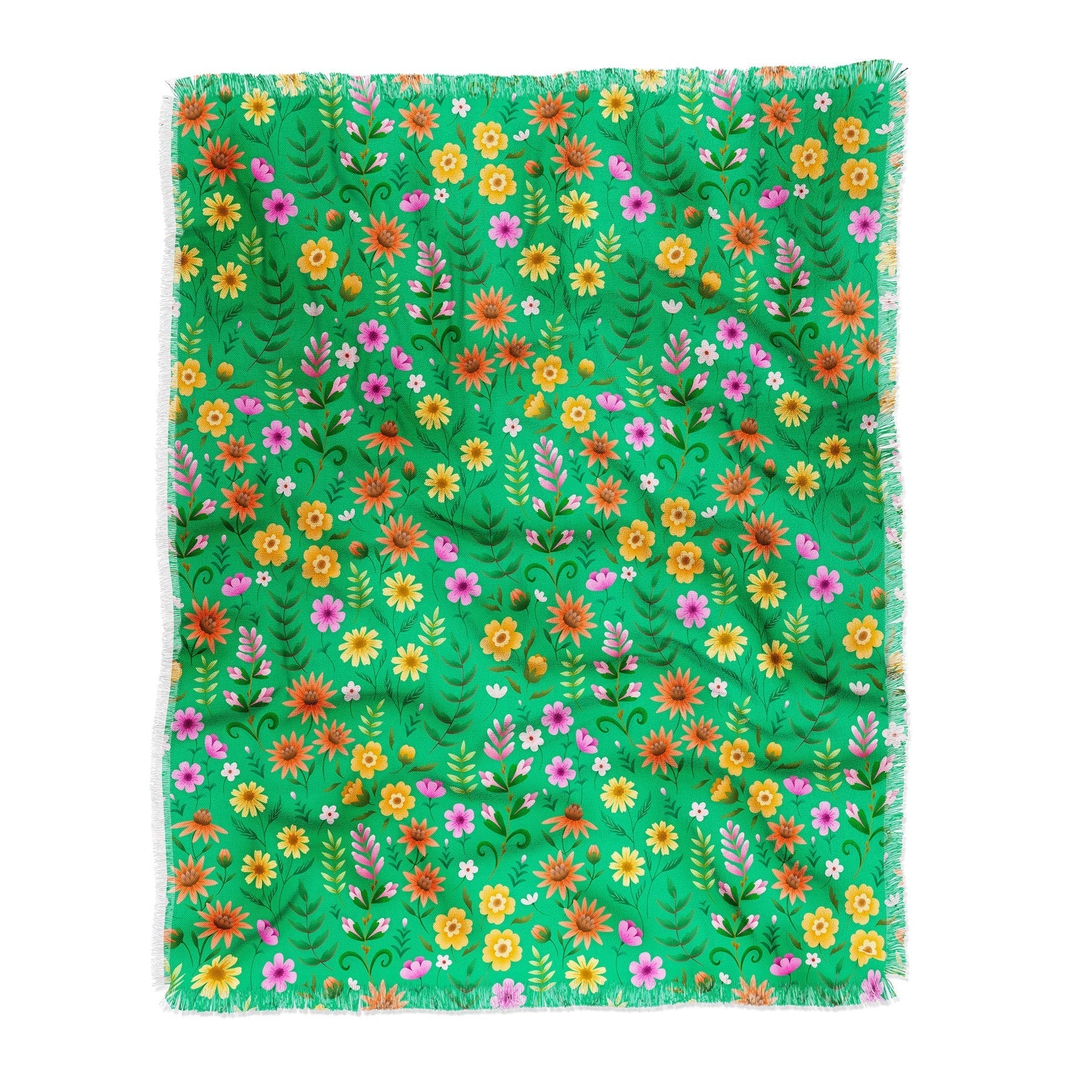 Pimlada Phuapradit Ditsy Spring Floral Green Throw Blanket