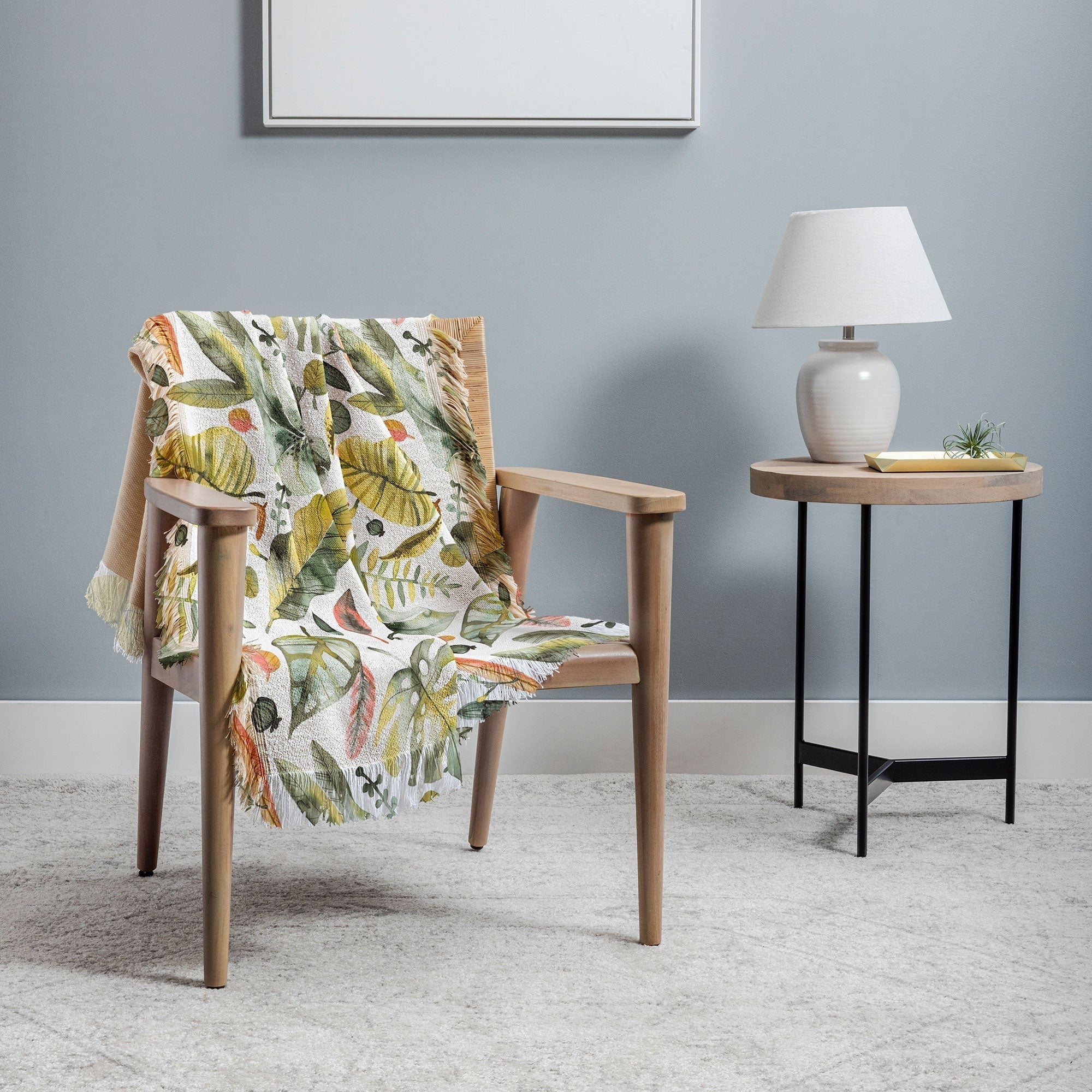 Ninola Design Botanic Retreat Tropical Jungle Leaves Botanical Green Orange Throw Blanket