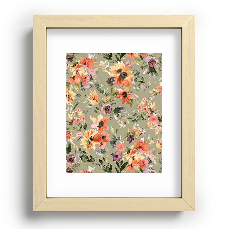 Ninola Design Botanic Retreat Painterly Tropical Flowers Sage Green Recessed Framing Rectangle