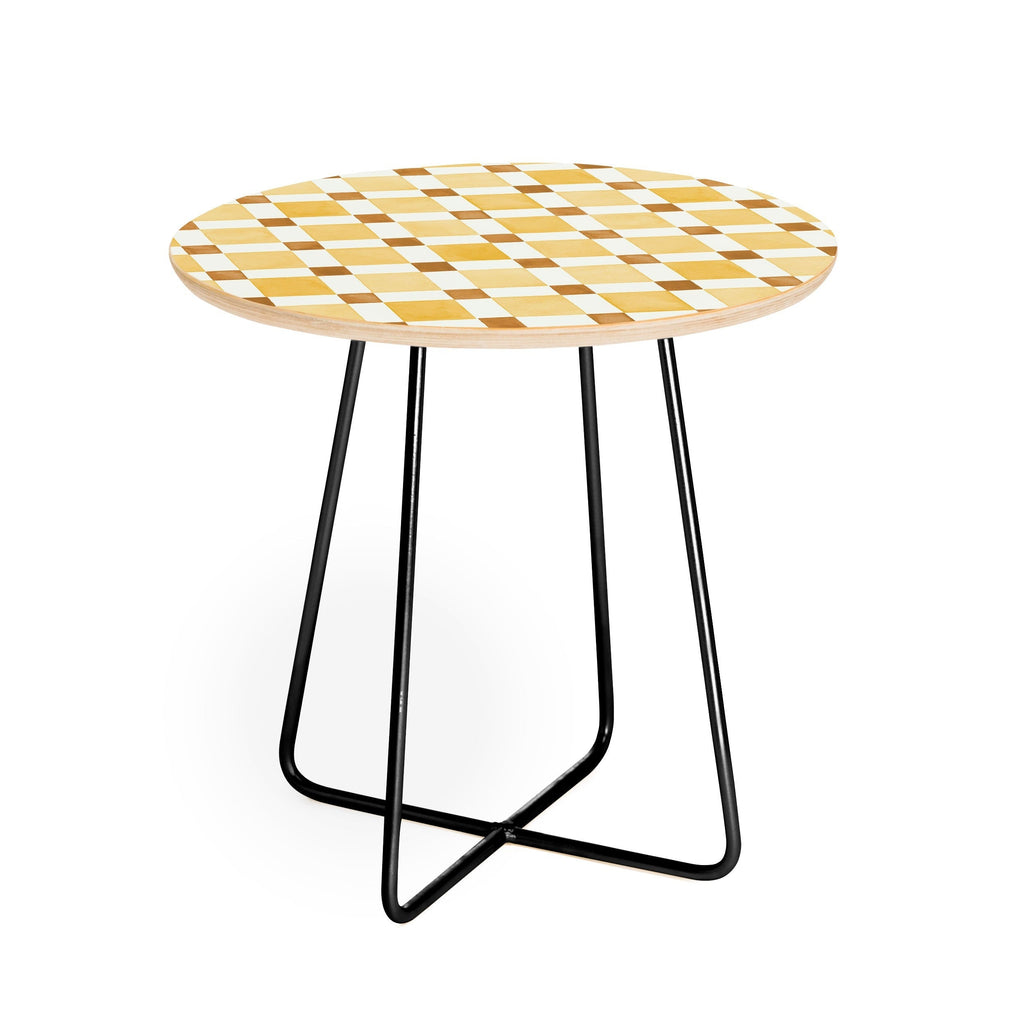 Ninola Design Everyday Artifact Checker Mosaic Tiles Geometry Yellow Round Side Table