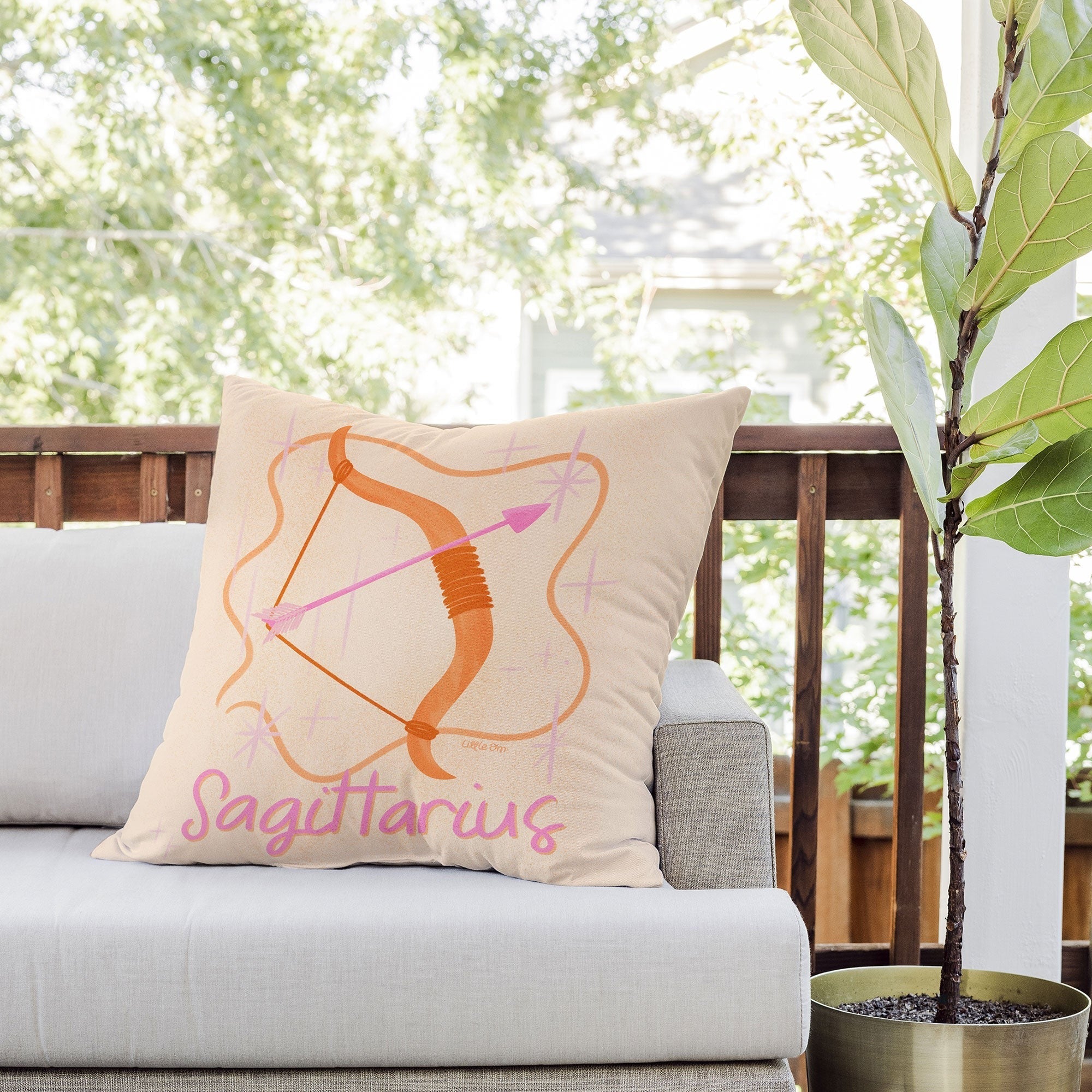 Little Om Zodiac Sign Sagittarius Outdoor Throw Pillow
