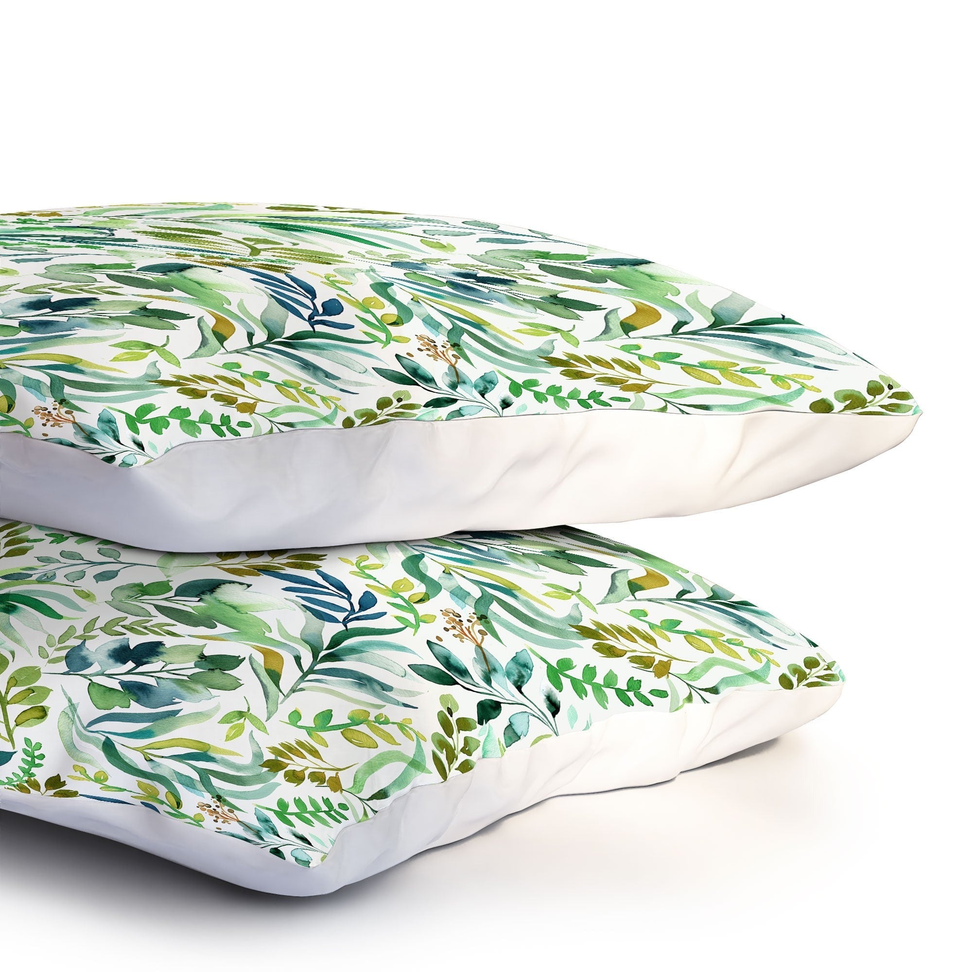 Ninola Design Botanic Retreat Loose Botanical Leaves Watercolor Green Pillow Shams