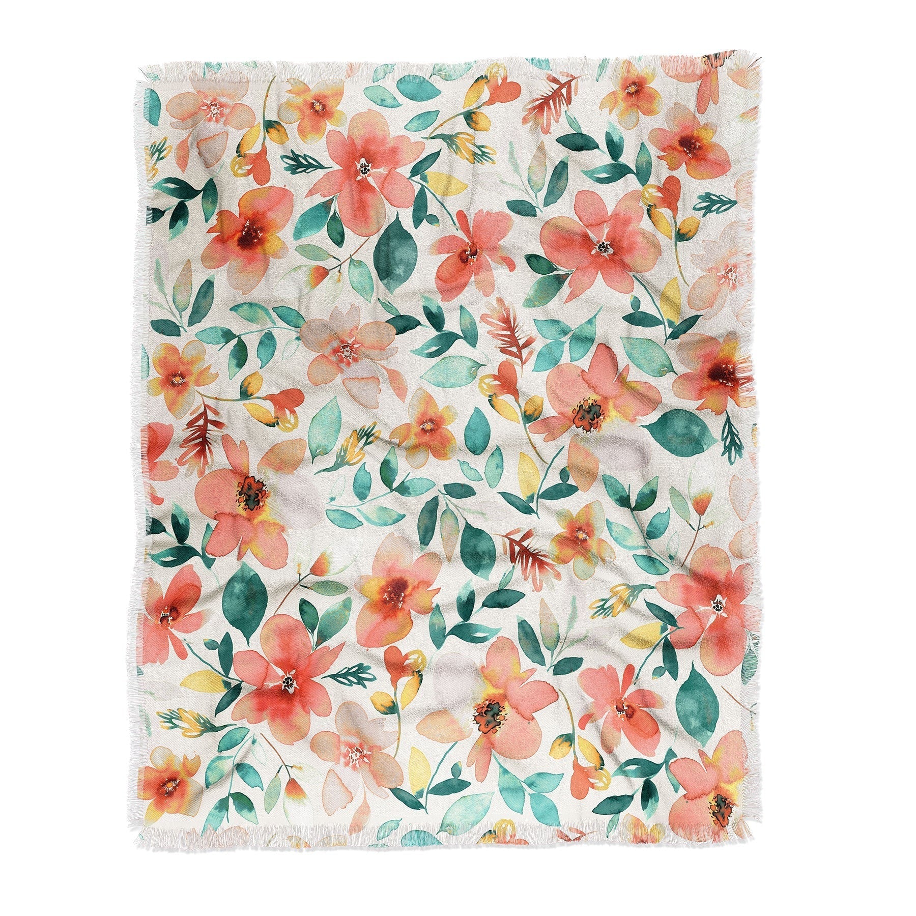 Ninola Design Botanic Retreat Tropical Whimsical Flowers Coral Green Throw Blanket