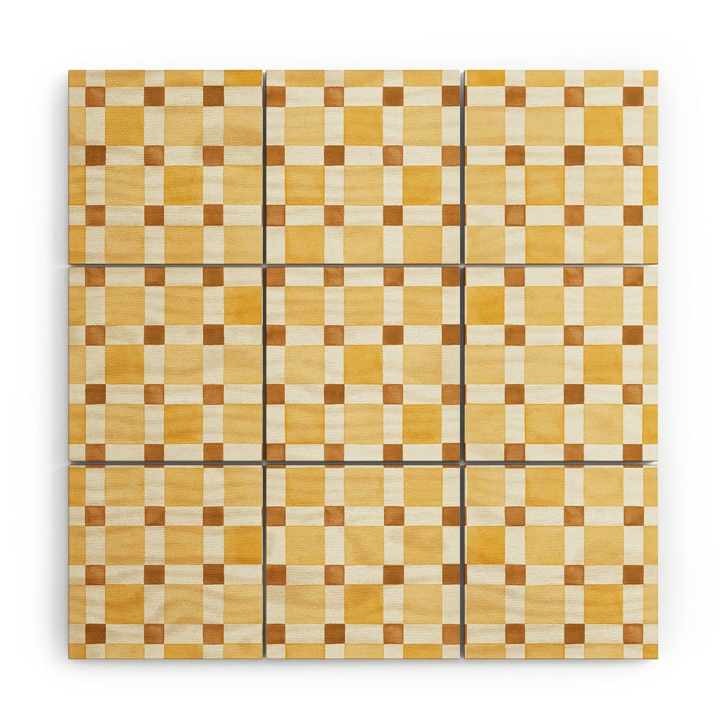 Ninola Design Everyday Artifact Checker Mosaic Tiles Geometry Yellow Wood Wall Mural