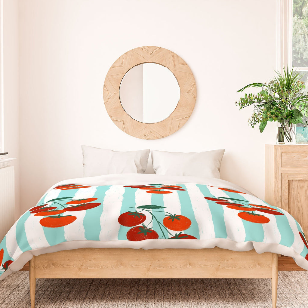 Design by Spark Zesty Tomatoes and Stripes Duvet Cover