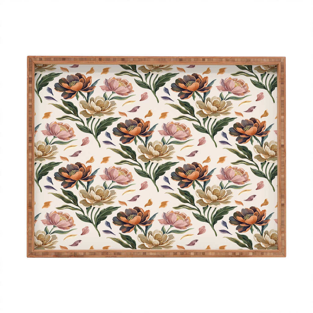 Marta Barragan Camarasa Hand Painted Peony Florals Rectangular Tray