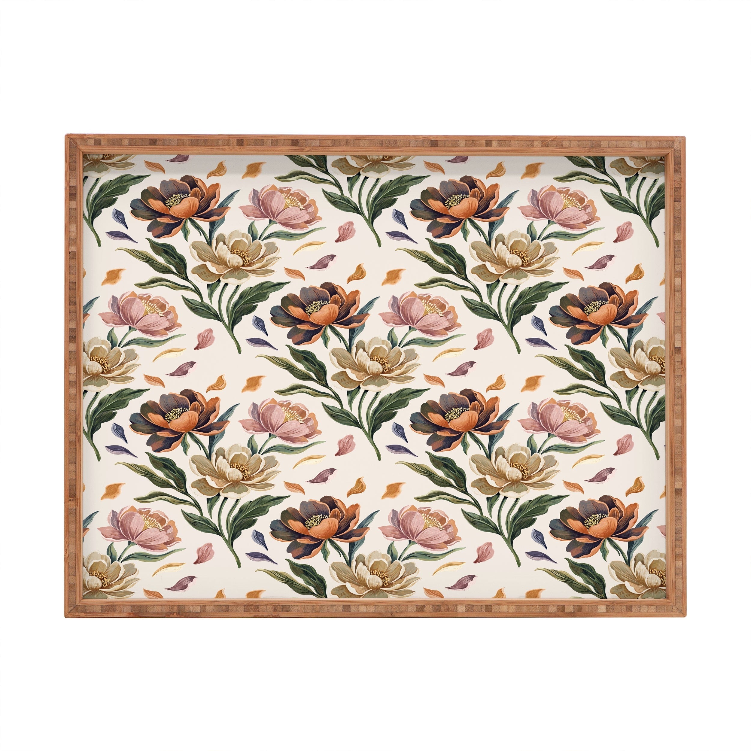 Marta Barragan Camarasa Hand Painted Peony Florals Rectangular Tray