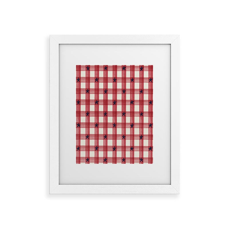 DENY Designs Red Gingham plus Stars Framed Art Print