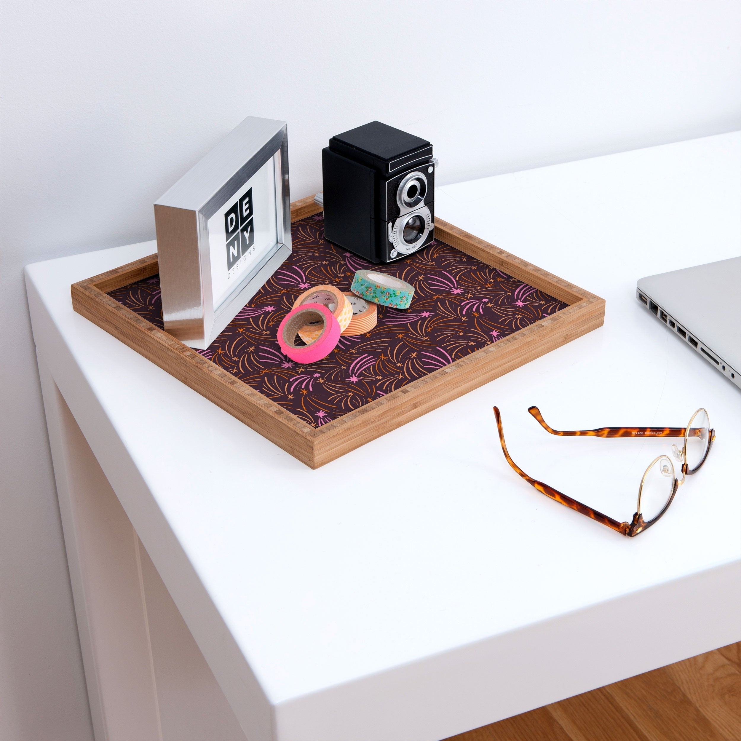 Little Om Pattern Shooting Stars plum Square Tray