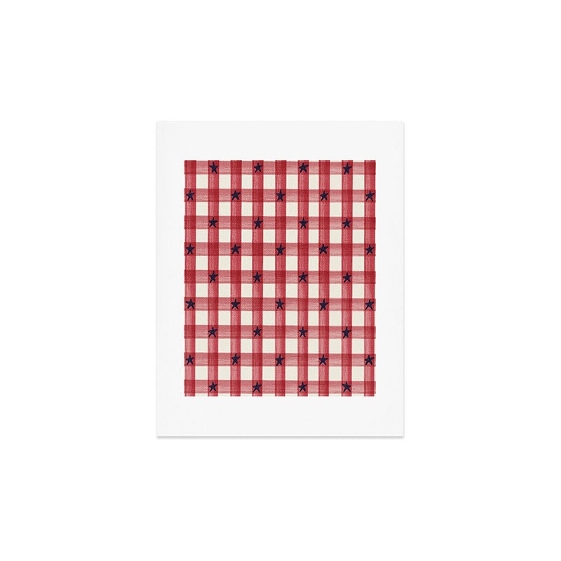 DENY Designs Red Gingham plus Stars Art Print