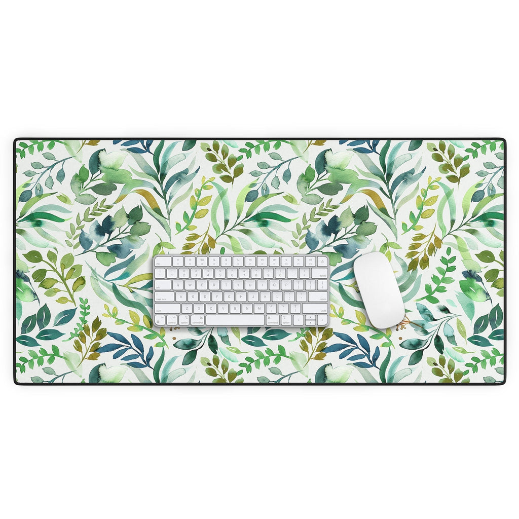 Ninola Design Botanic Retreat Loose Botanical Leaves Watercolor Green Desk Mat